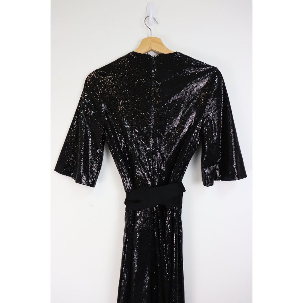NEW Galvan Galaxy Sequin V-Neck Jumpsuit Black 6 - Picture 7 of 9